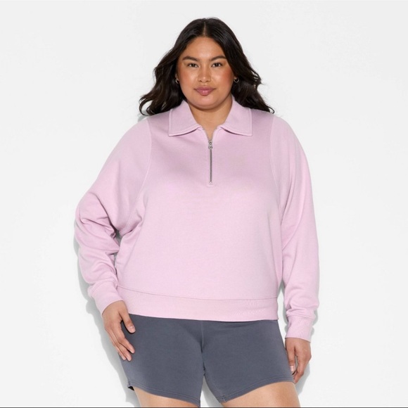 NWT Wild Fable size M Lavender quarter zip sweatshirt with bat type sleeves. - Picture 2 of 3
